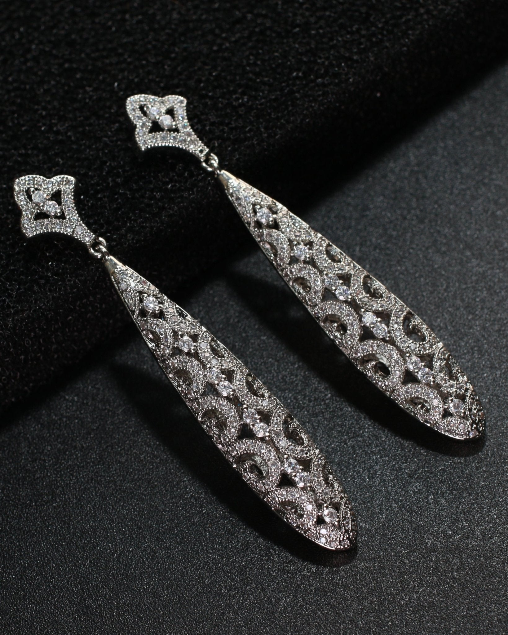 Silver Textured Long Drop Earrings - Maxiblink