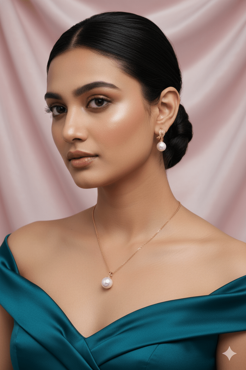 Single Pearl Drop Pendant Set - Minimalist Gold Plated Necklace & Earrings | Anti Tarnish - Maxiblink