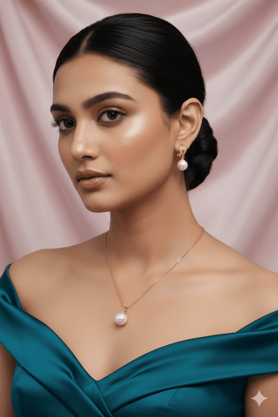 Single Pearl Drop Pendant Set - Minimalist Gold Plated Necklace & Earrings | Anti Tarnish - Maxiblink