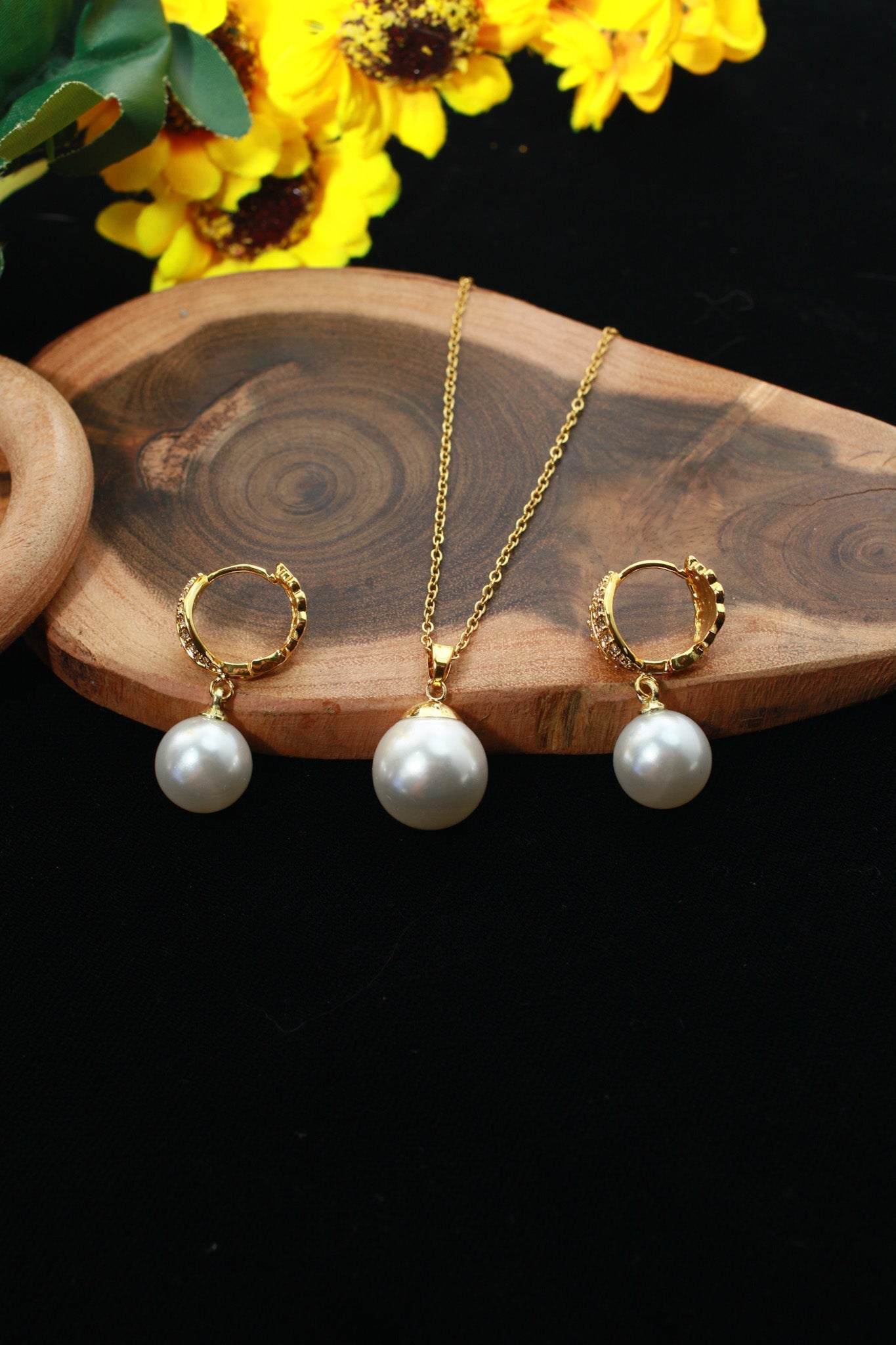 Single Pearl Drop Pendant Set - Minimalist Gold Plated Necklace & Earrings | Anti Tarnish - Maxiblink