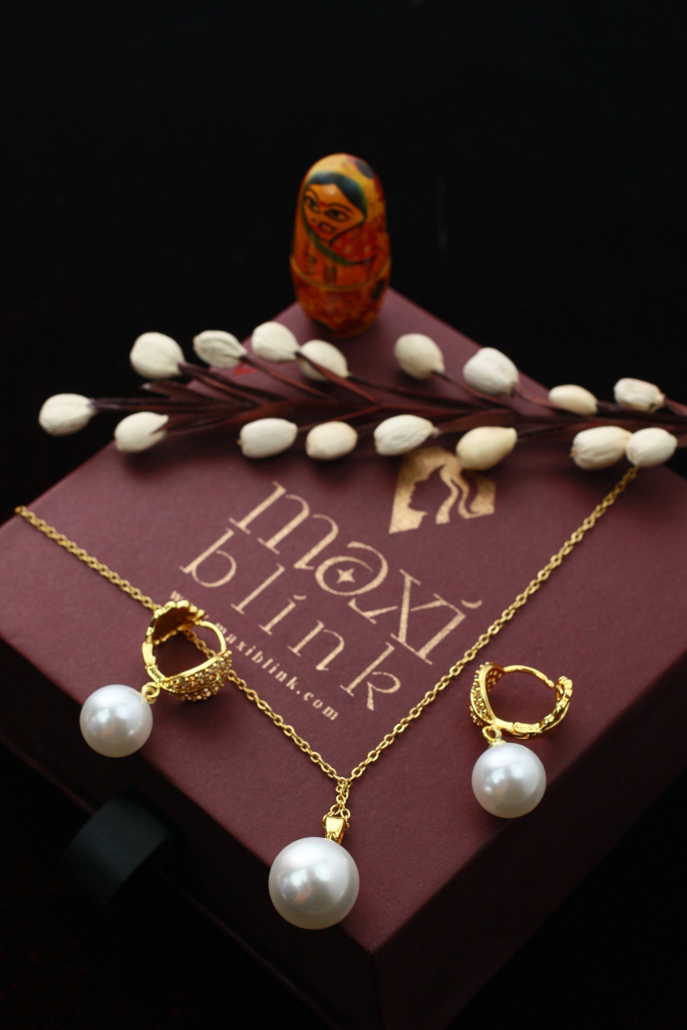 Single Pearl Drop Pendant Set - Minimalist Gold Plated Necklace & Earrings | Anti Tarnish - Maxiblink
