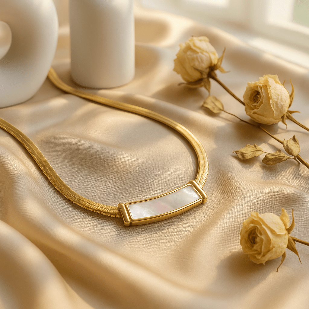 Sleek Mother of Pearl Pendant with Gold Snake Chain - Maxiblink