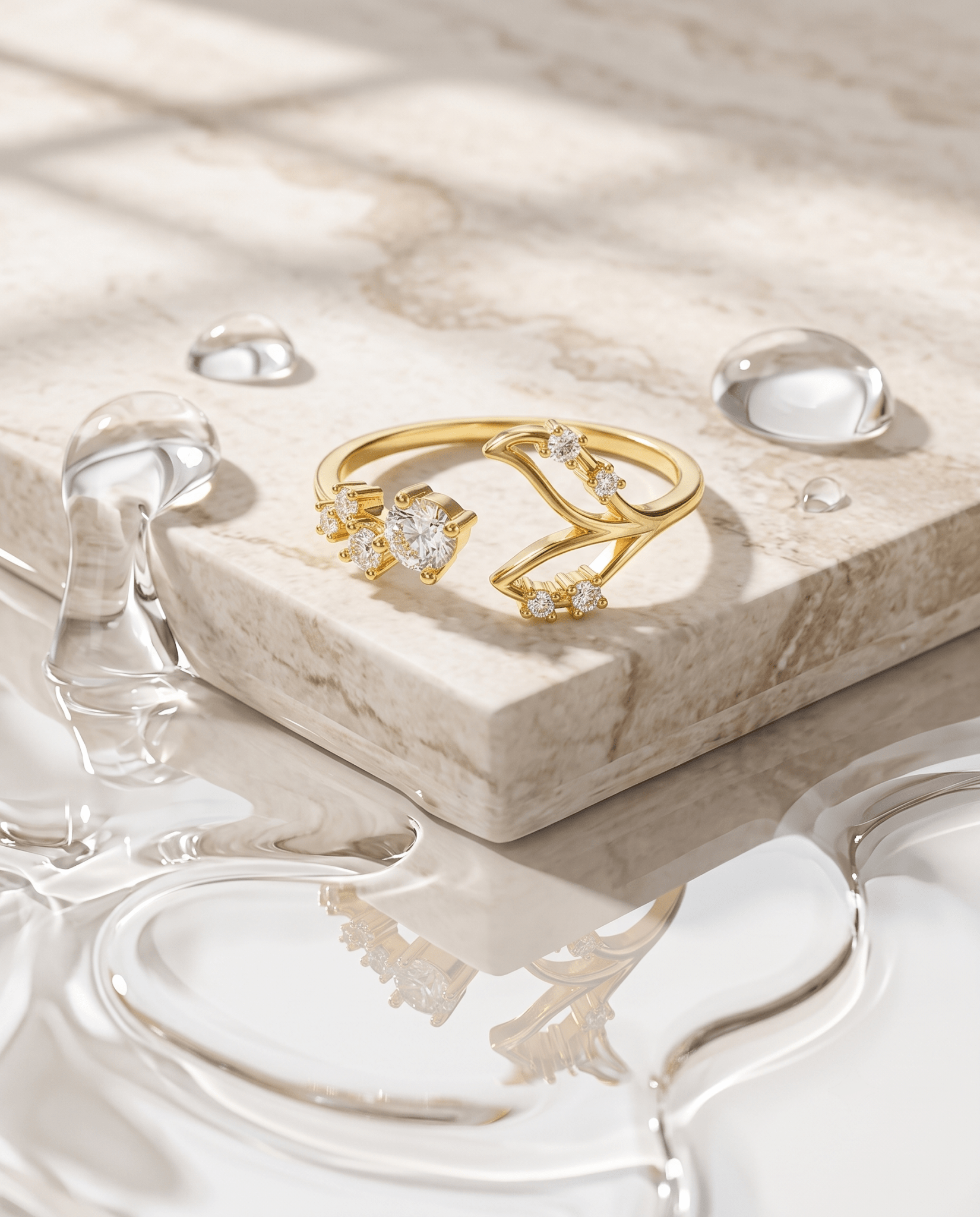 gold-plated leaf ring — Solitaire & Crystal Leaf Sprig Ring by MaxiBlink