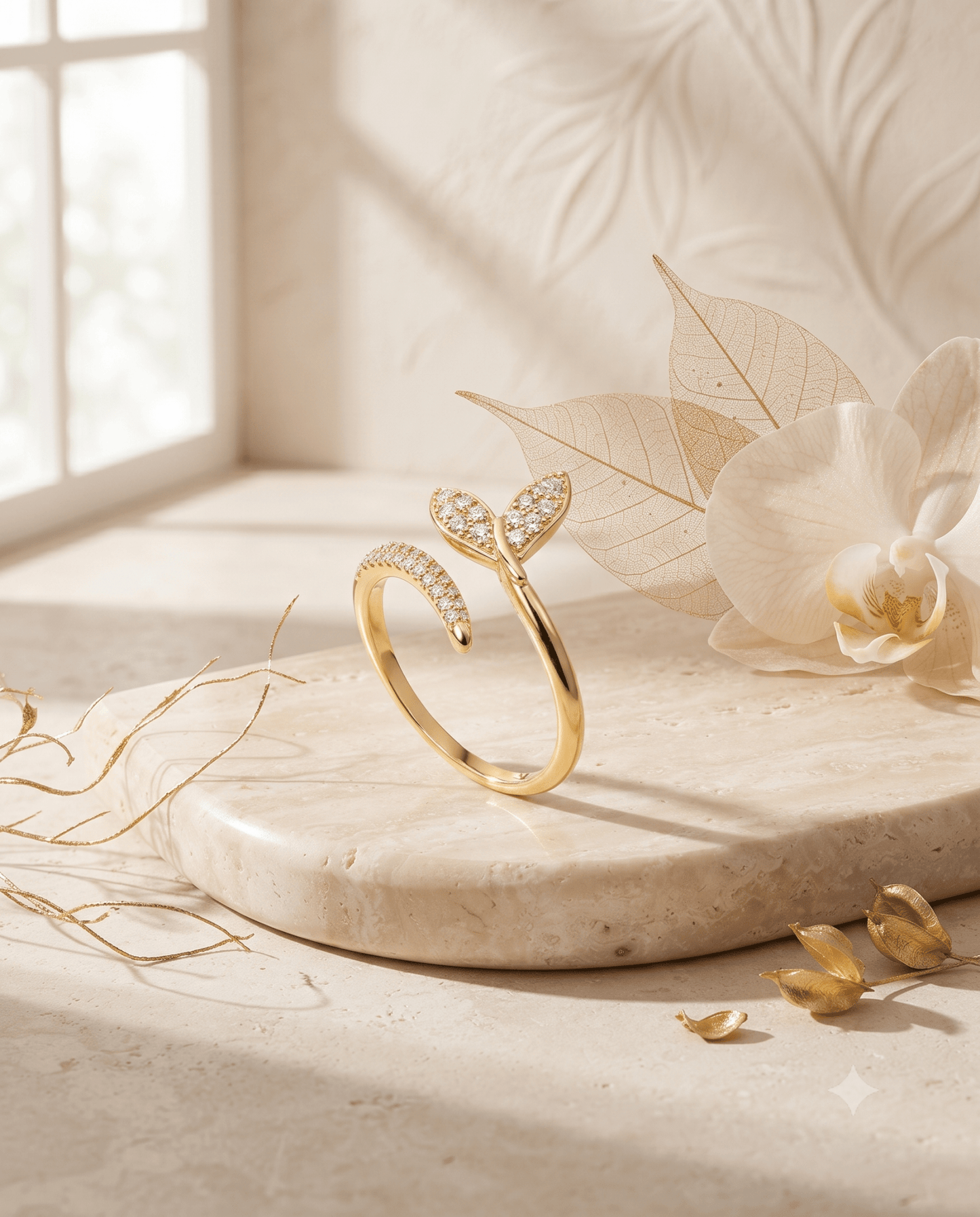 Sprout Leaf Pave Wrap Ring - Maxiblink