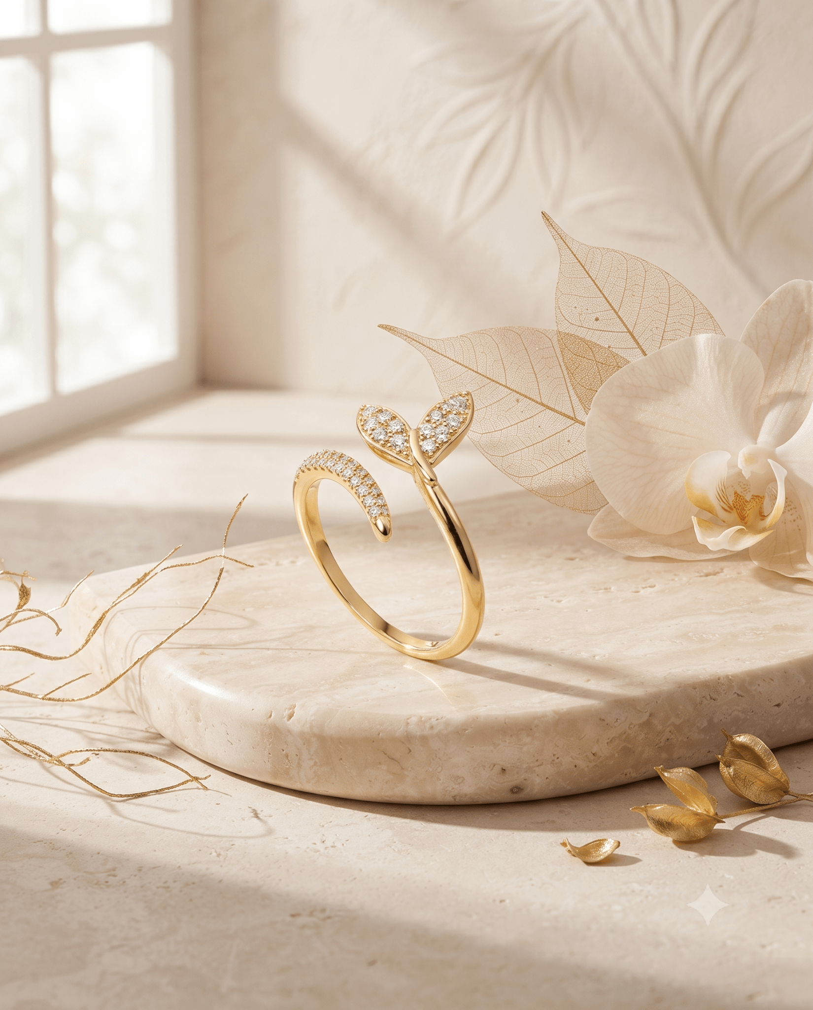 Sprout Leaf Pave Wrap Ring - Maxiblink
