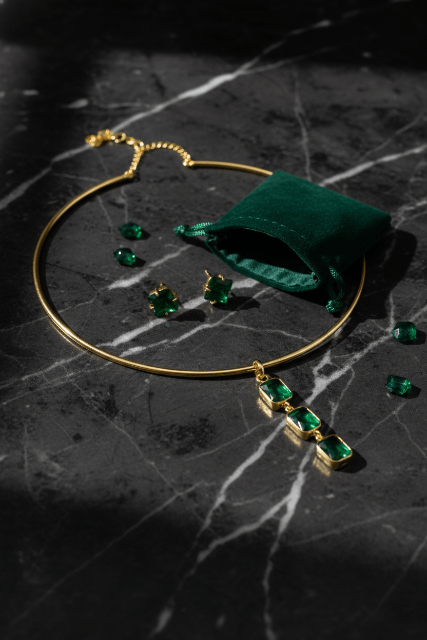 Square Natural Stone Drop Hansuli Choker Necklace – Gold Plated Brass Minimal Statement Jewelry - Maxiblink
