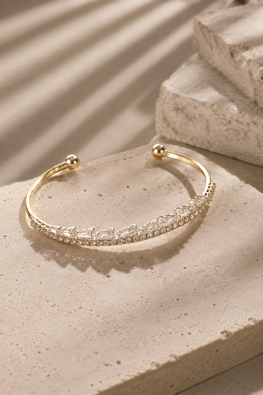 Staggered Baguette Crystal Cuff Bracelet - Maxiblink