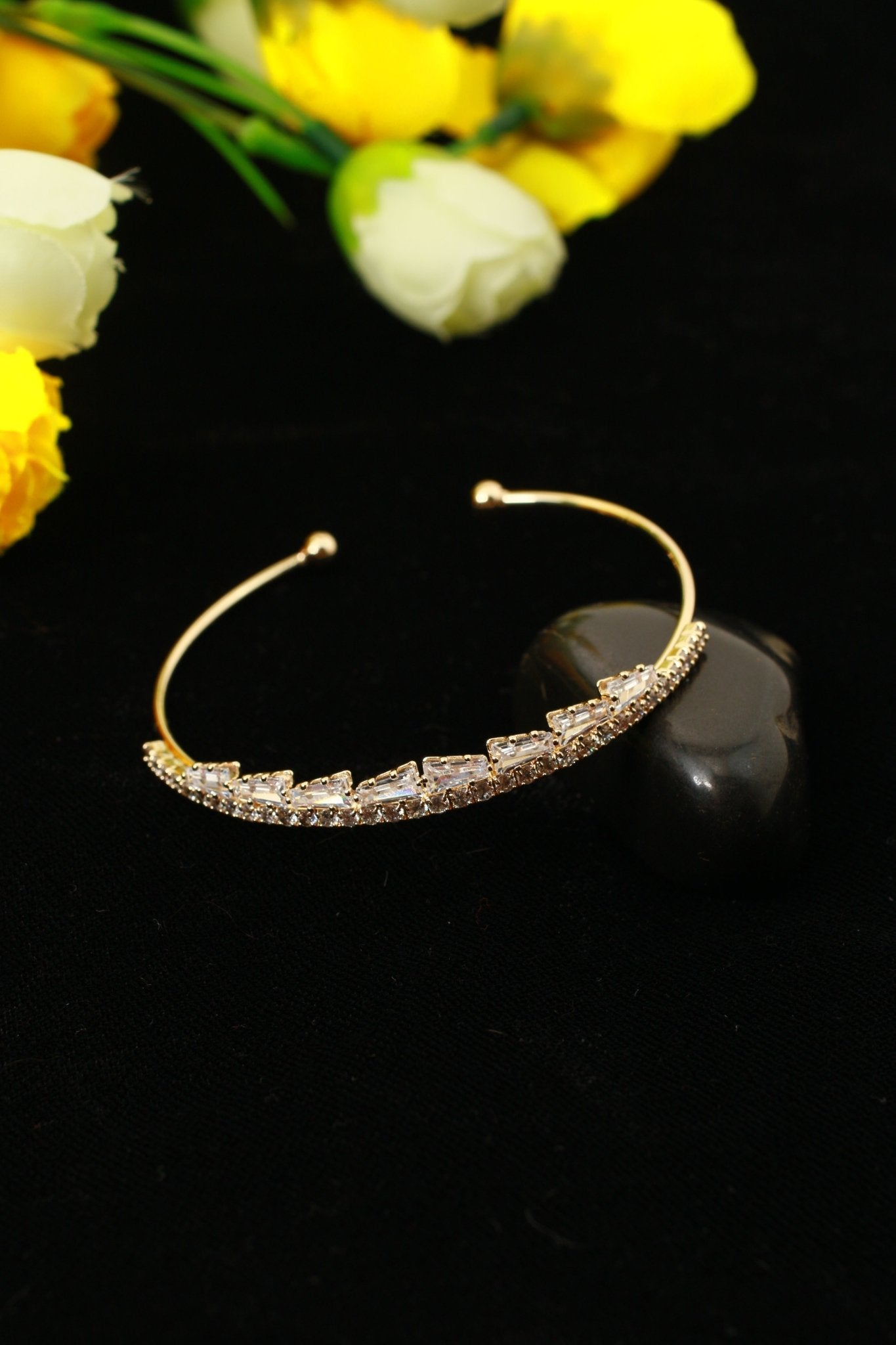 Staggered Baguette Crystal Cuff Bracelet - Maxiblink