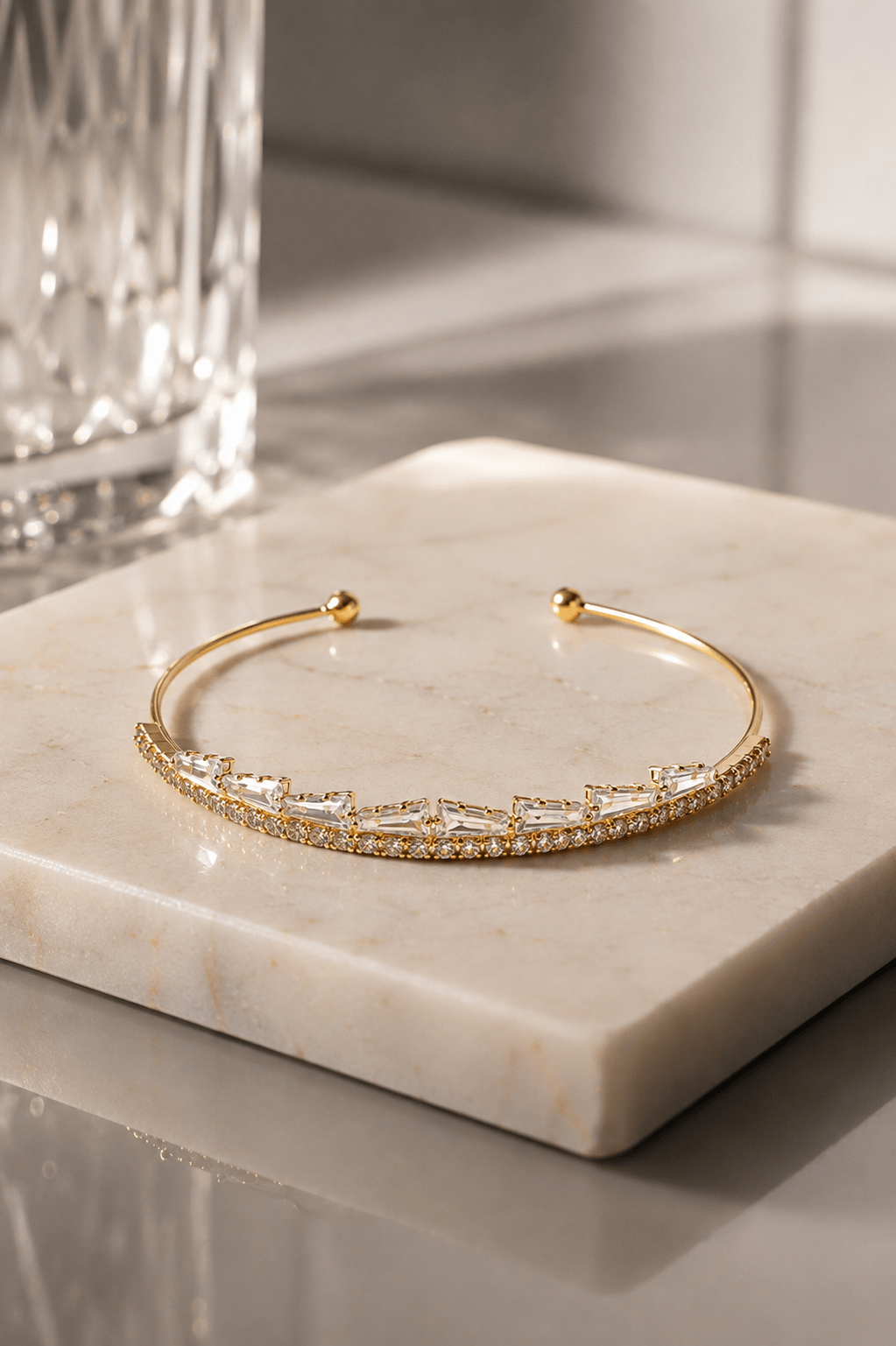 Staggered Baguette Crystal Cuff Bracelet - Maxiblink
