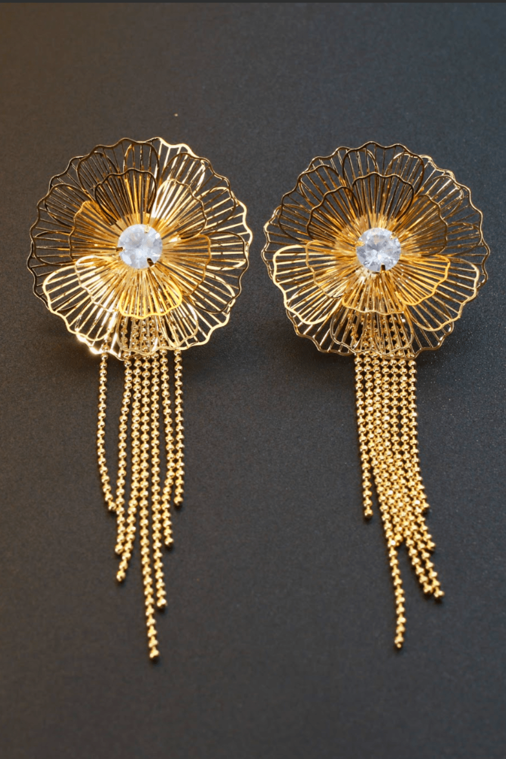 Statement Flower Dangle Earrings with Crystals - Maxiblink