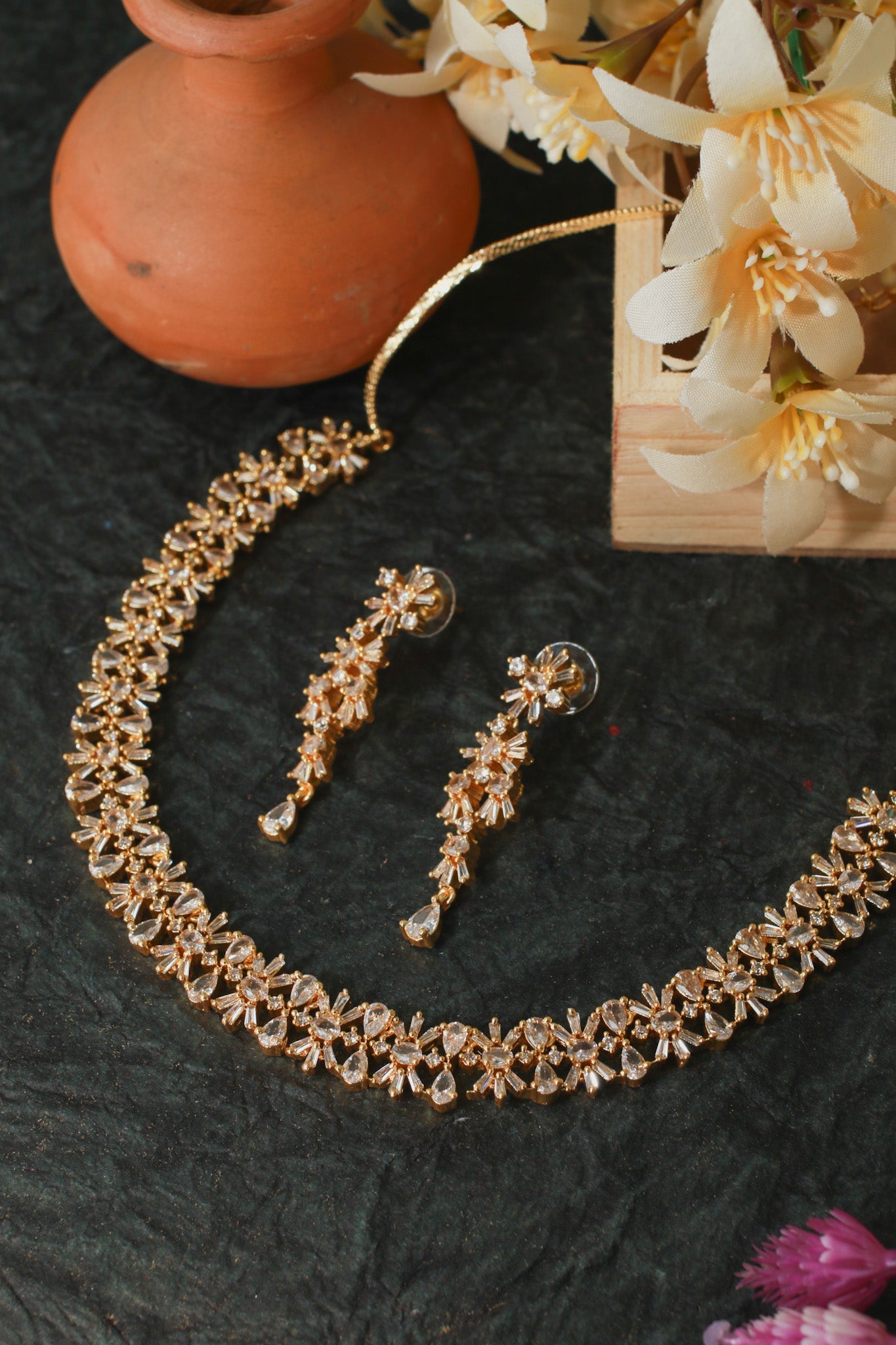 Sunburst Leaf Gold Necklace Set - Maxiblink