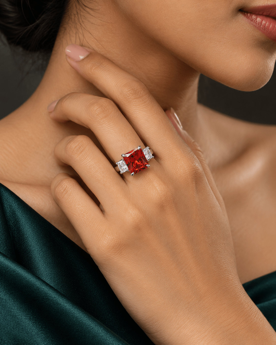 Sunset Orange Emerald-Cut Three-Stone Ring - Maxiblink
