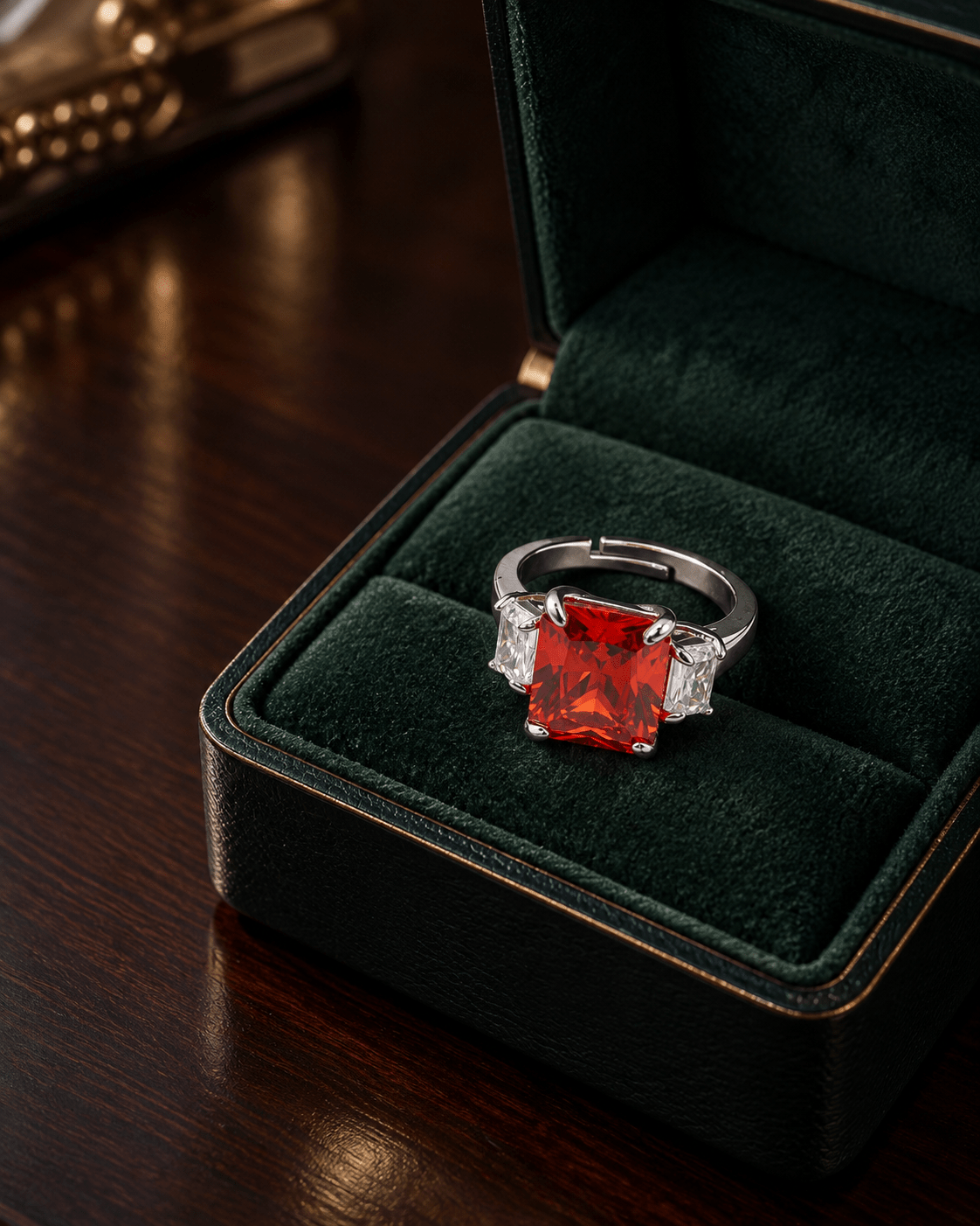 Sunset Orange Emerald-Cut Three-Stone Ring - Maxiblink