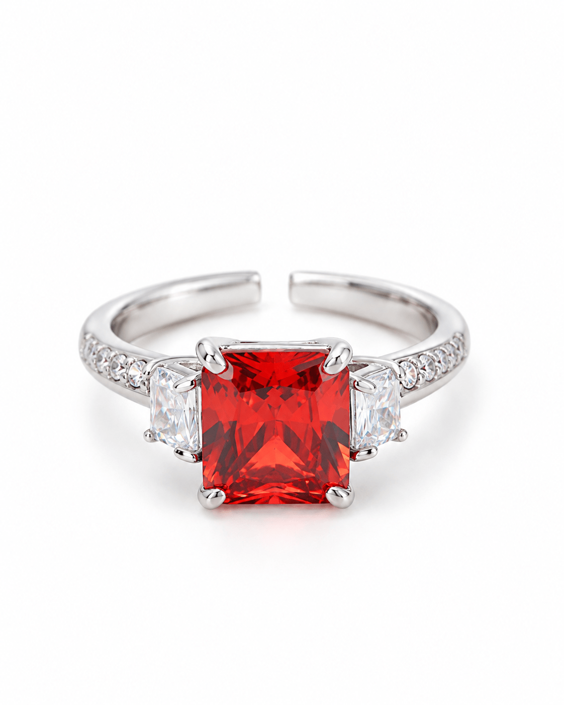 Sunset Orange Emerald-Cut Three-Stone Ring - Maxiblink
