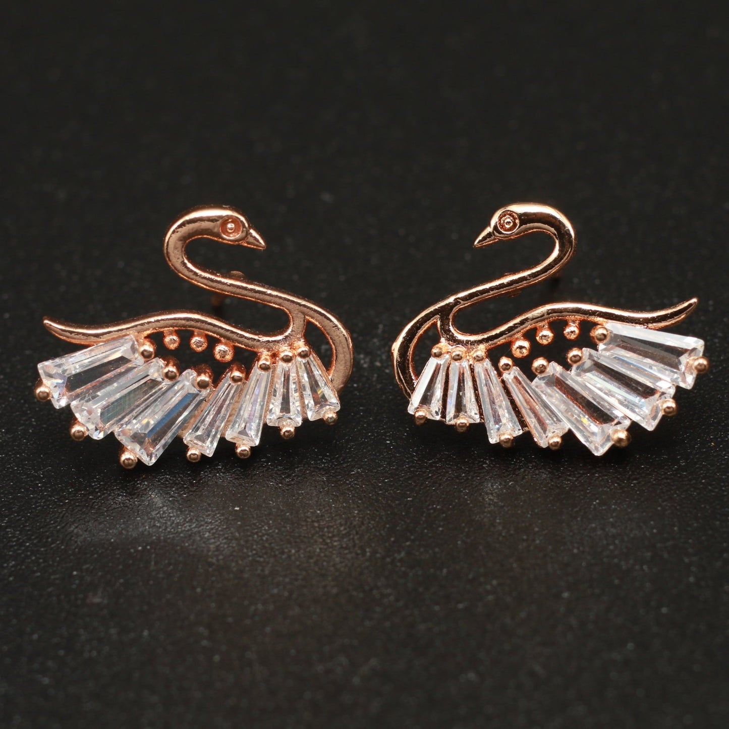 Swan Shaped CZ Stud Earrings - Maxiblink