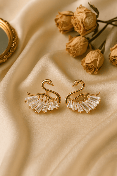 Swan Shaped CZ Stud Earrings - Maxiblink
