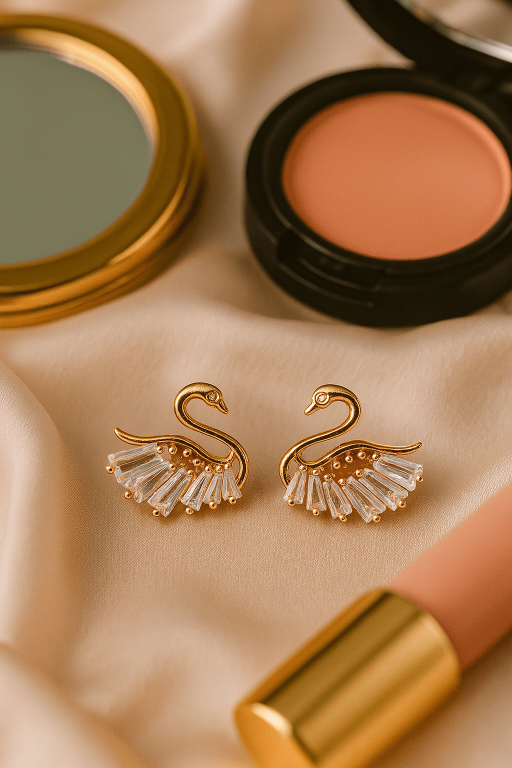 Swan Shaped CZ Stud Earrings - Maxiblink