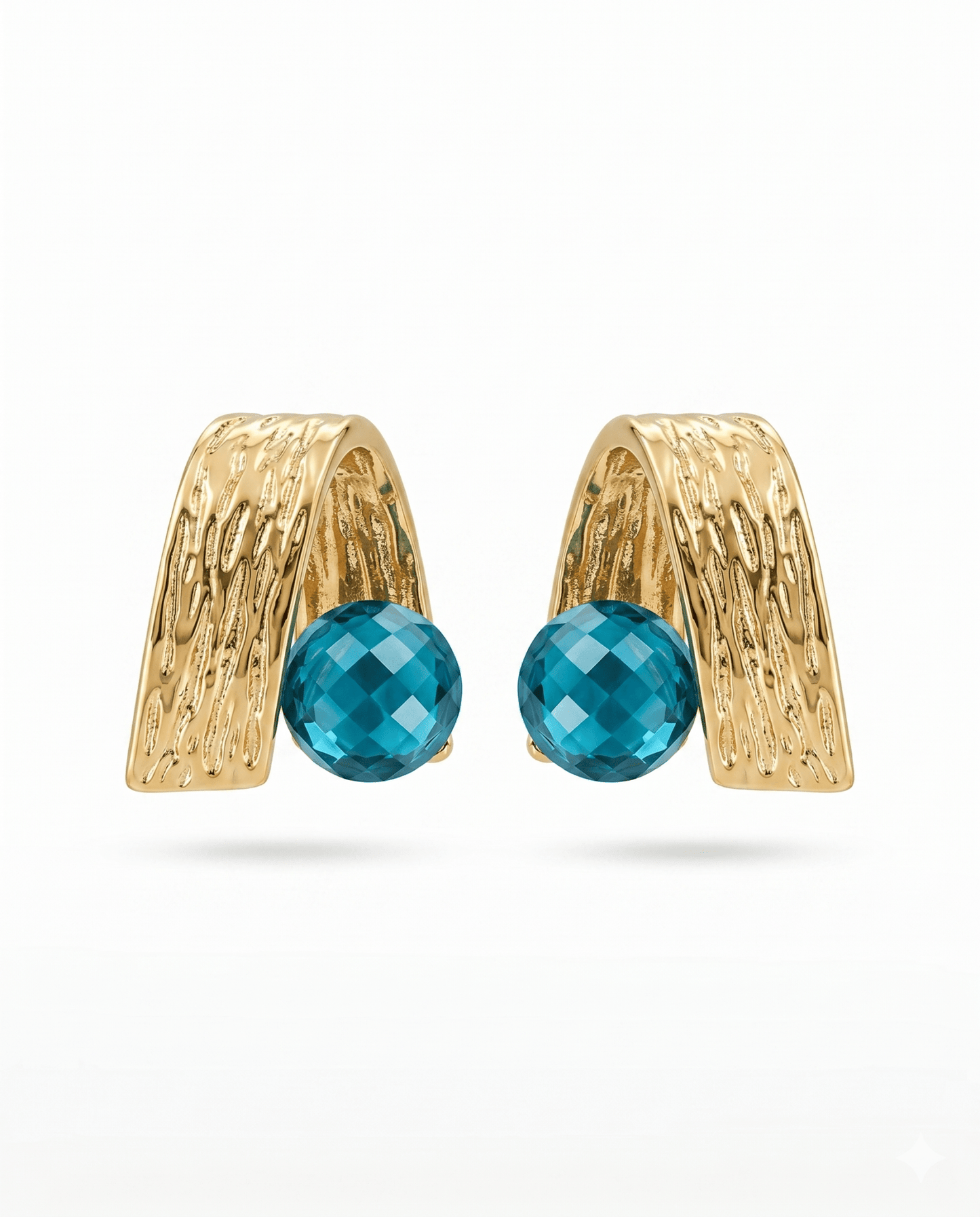 Teal Crystal Ribbed Arch Stud Earrings - Maxiblink
