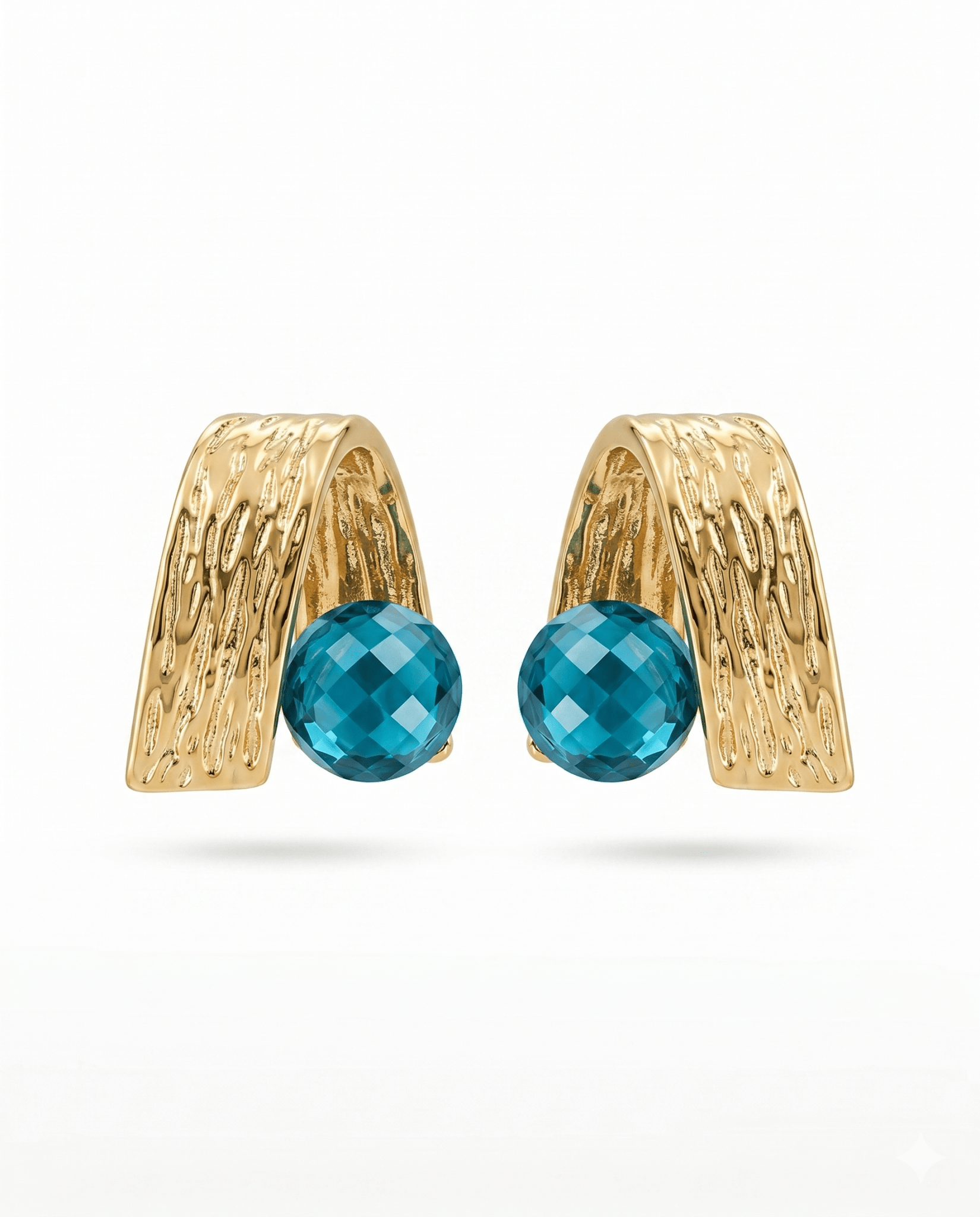 Teal Crystal Ribbed Arch Stud Earrings - Maxiblink