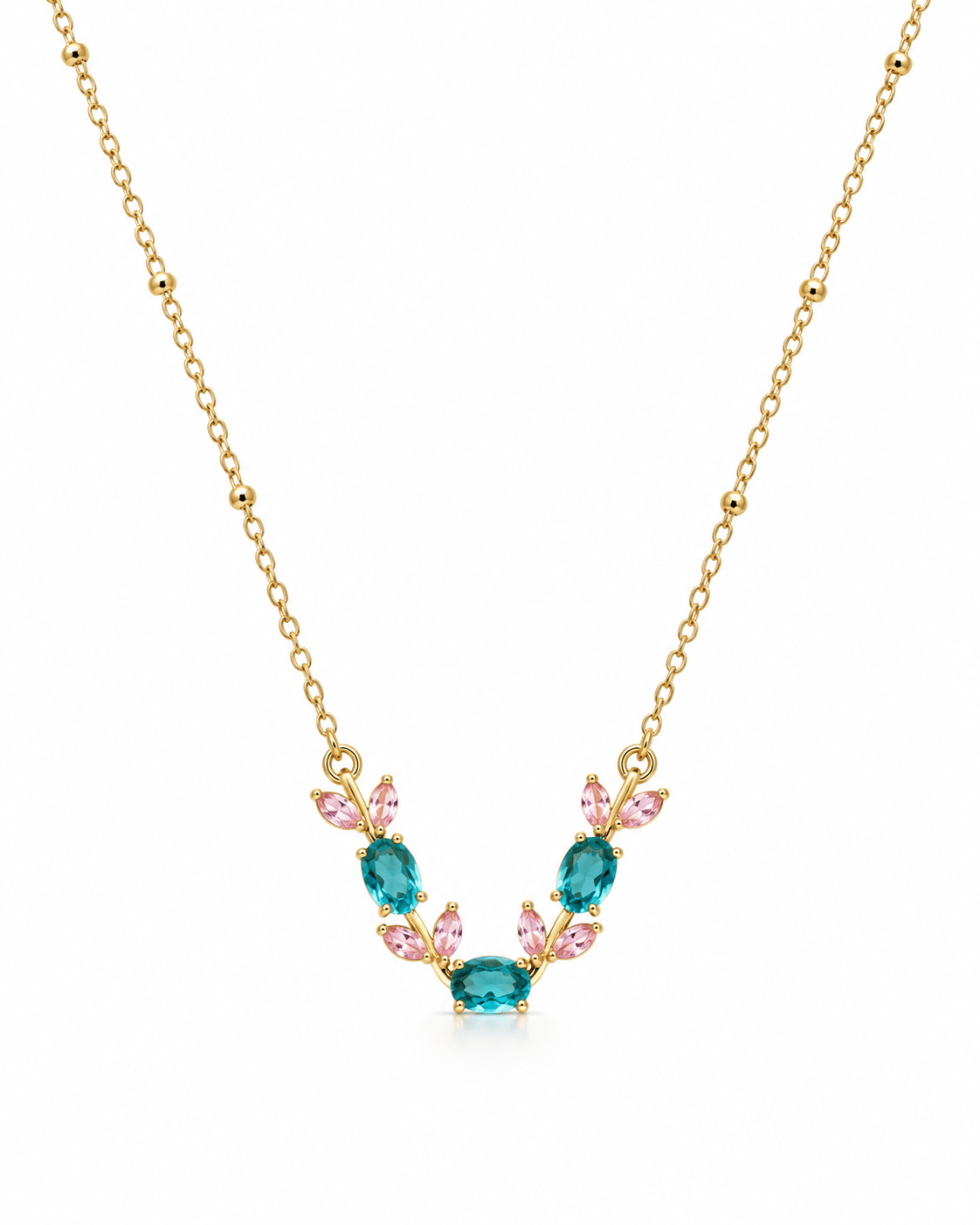 Teal & Pink Crystal Vine Pendant Necklace - Maxiblink