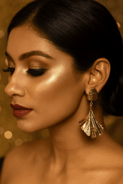 Textured Ginkgo Leaf Earrings – Golden Anti - Tarnish Design - Maxiblink