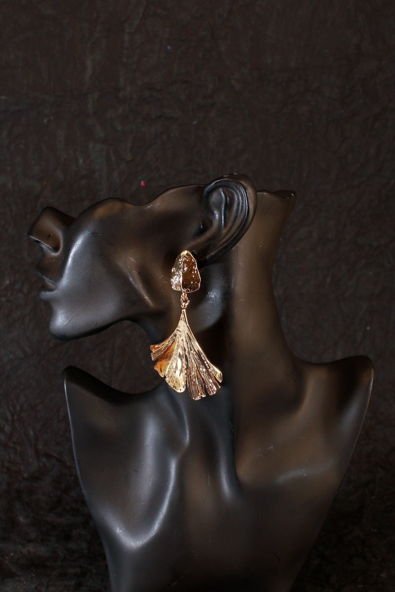 Textured Ginkgo Leaf Earrings – Golden Anti - Tarnish Design - Maxiblink