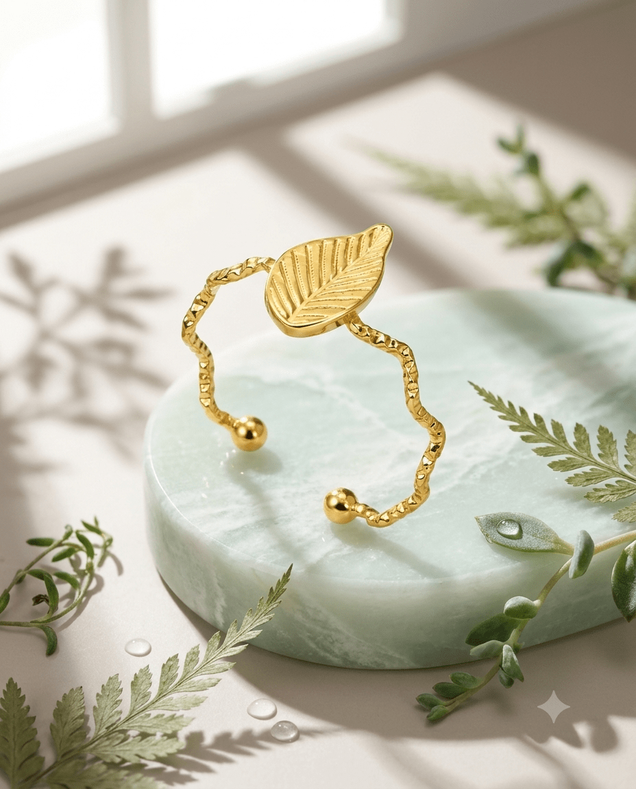 Textured Gold Leaf Beaded Band Ring - Maxiblink