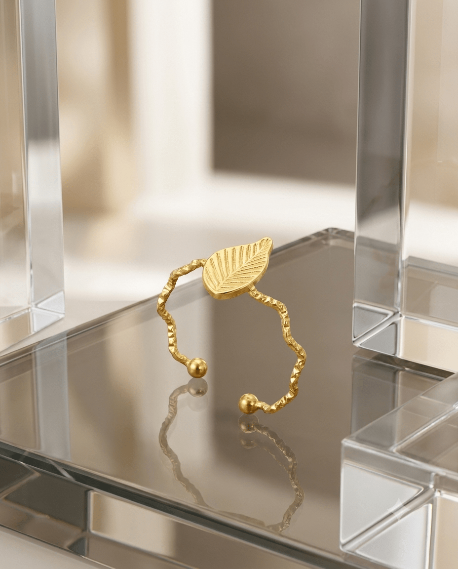 Textured Gold Leaf Beaded Band Ring - Maxiblink