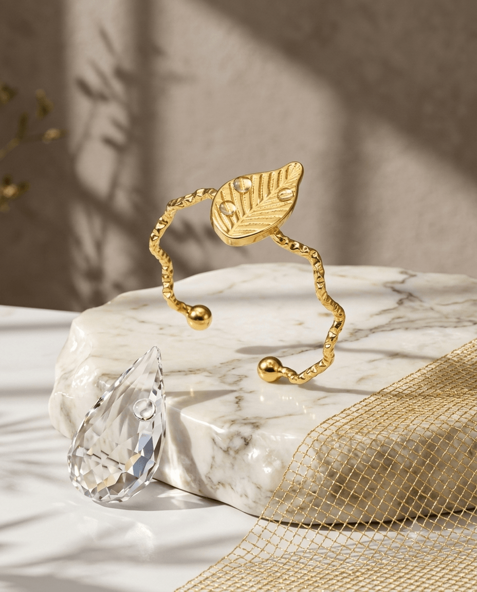 Textured Gold Leaf Beaded Band Ring - Maxiblink