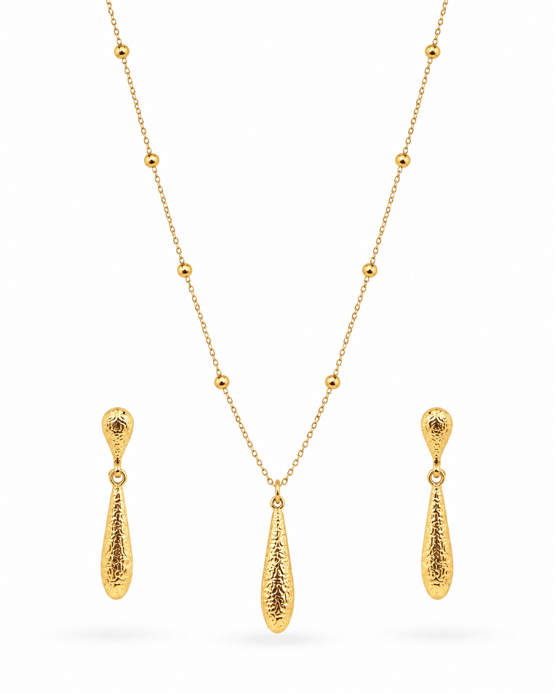 Textured Teardrop Pendant Necklace & Earrings Set - Maxiblink