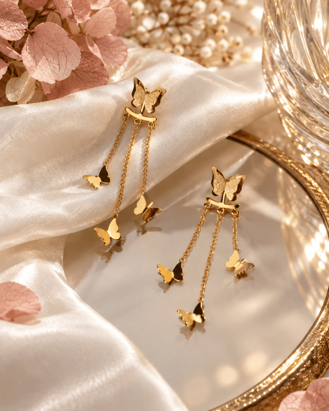 Triple Butterfly Fringe Drop Earrings - Maxiblink
