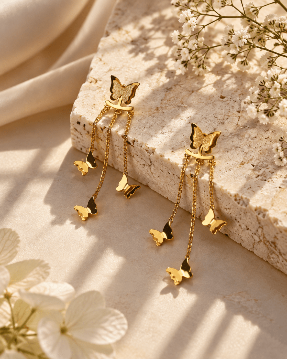 Triple Butterfly Fringe Drop Earrings - Maxiblink
