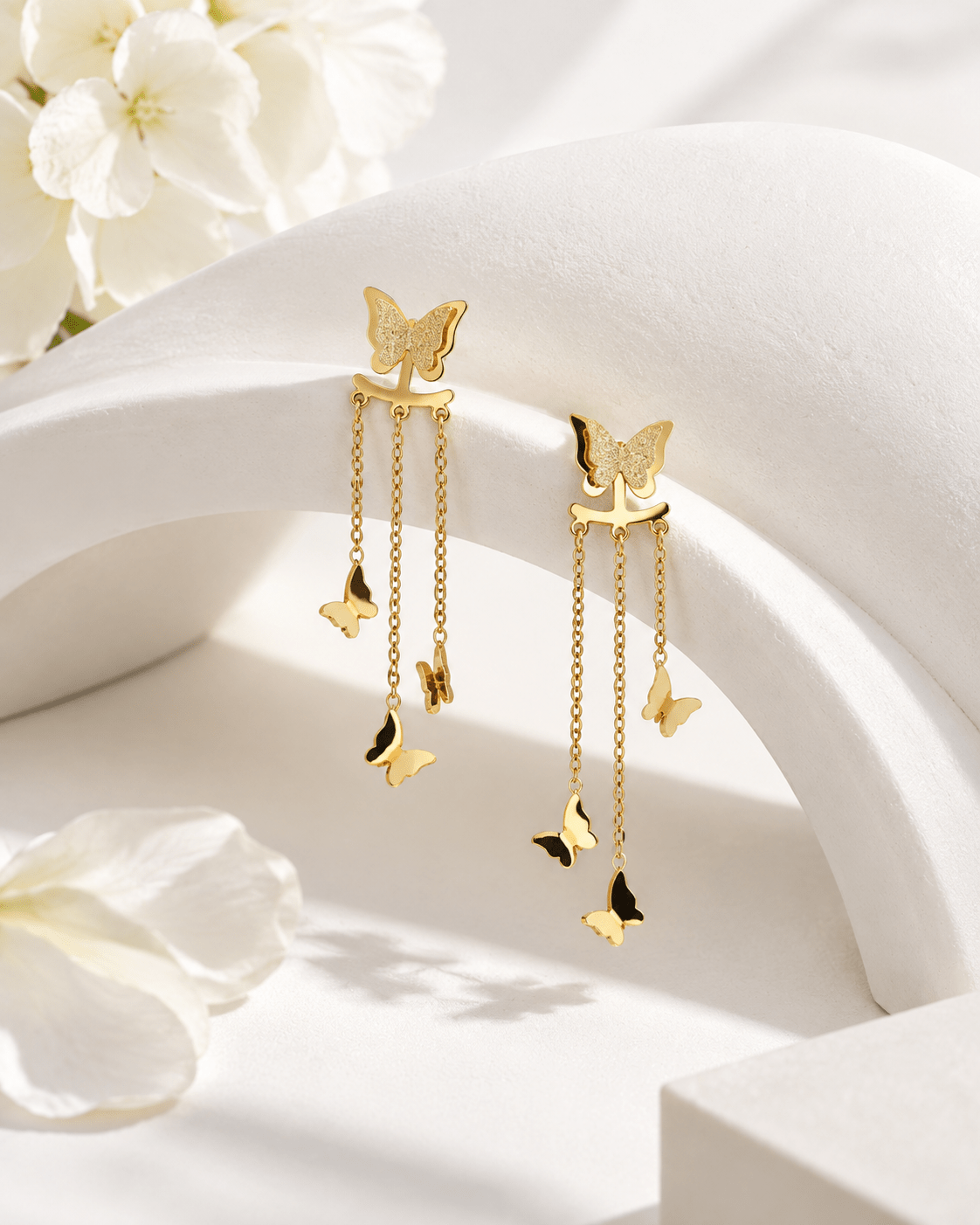 Triple Butterfly Fringe Drop Earrings - Maxiblink