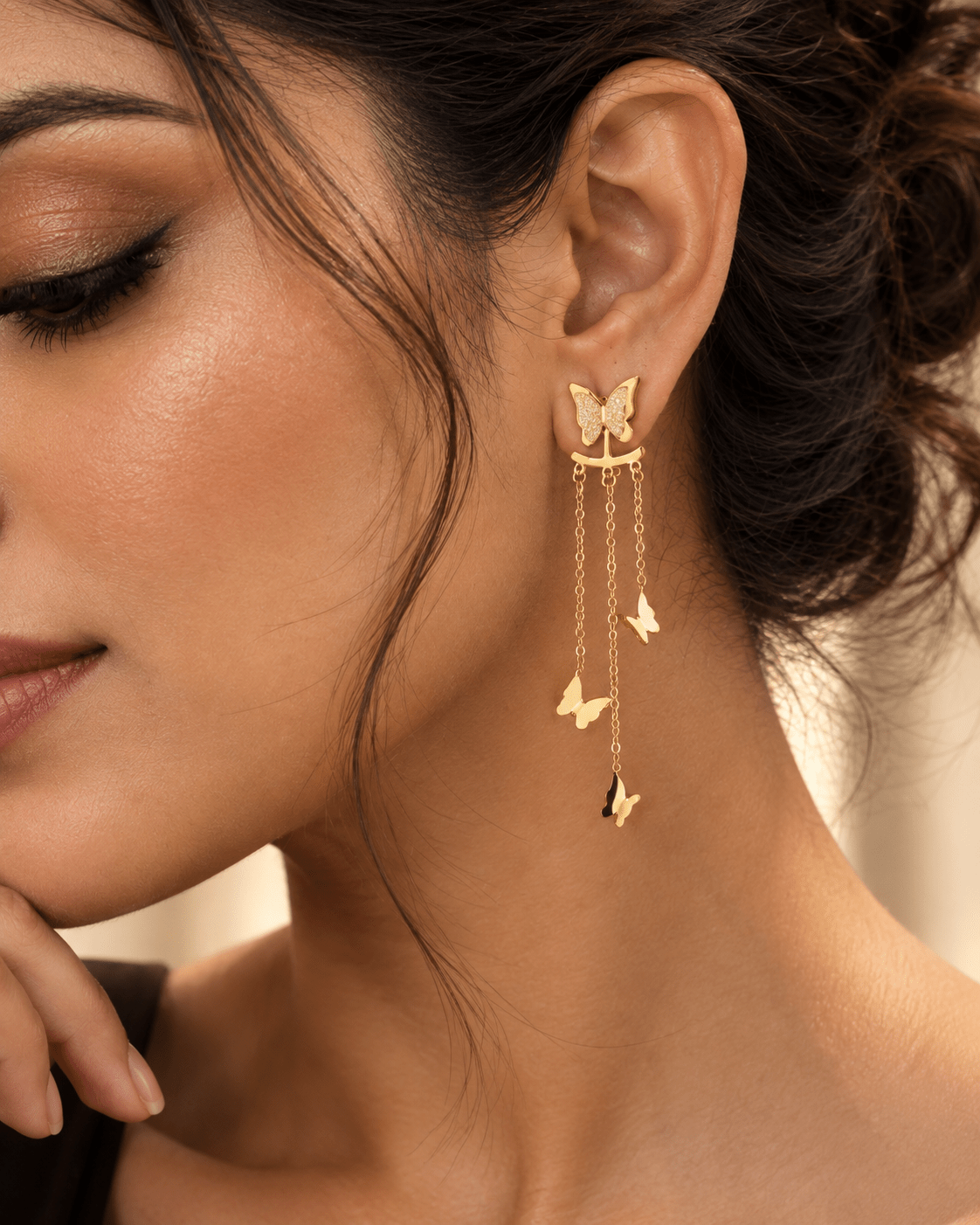 Triple Butterfly Fringe Drop Earrings - Maxiblink