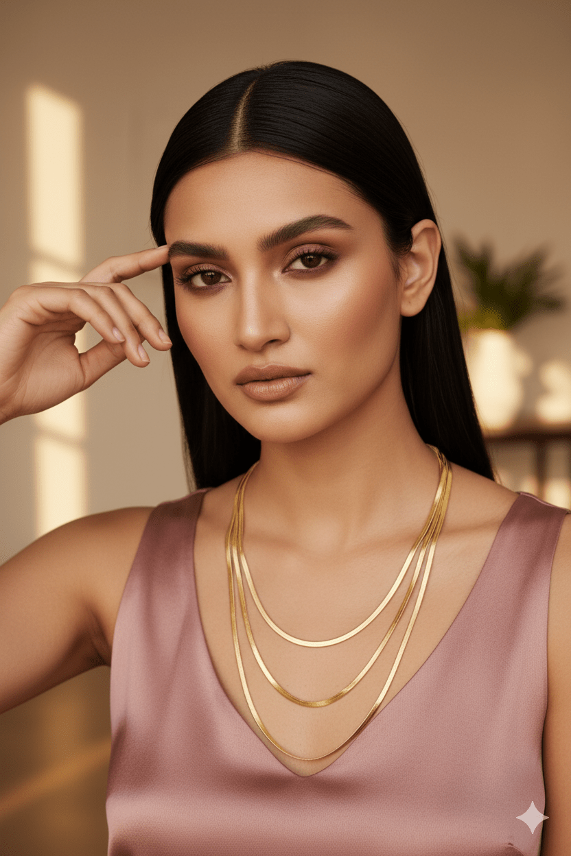 Triple Layer Gold Chain Necklace – Anti - Tarnish Sleek Design - Maxiblink