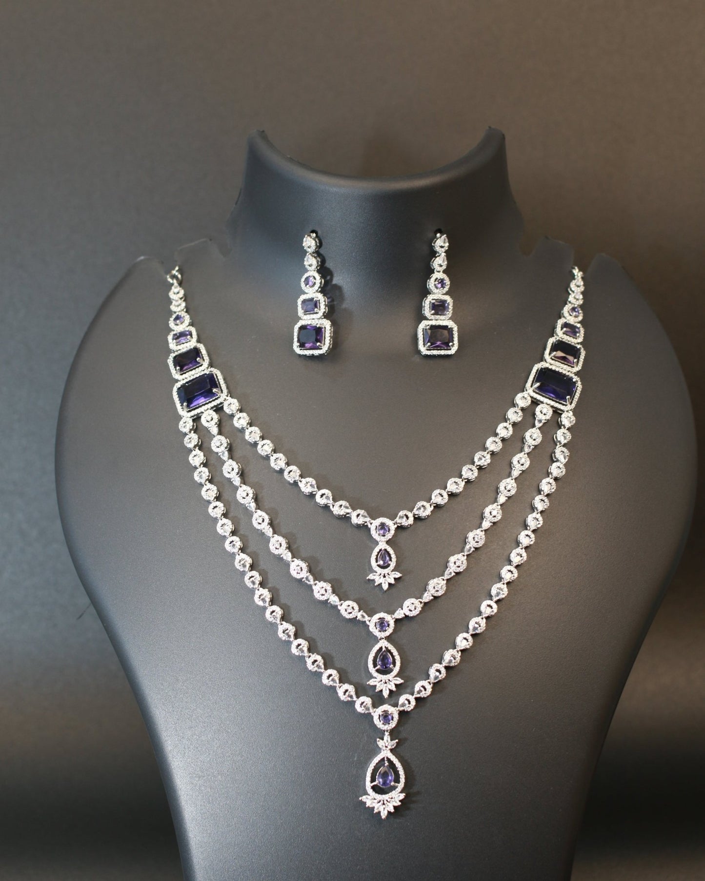 Triple Layer Sapphire Glamour Necklace Set - Maxiblink