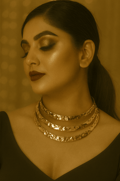 Triple Layered Hammered Gold Statement Collar Necklace - Maxiblink