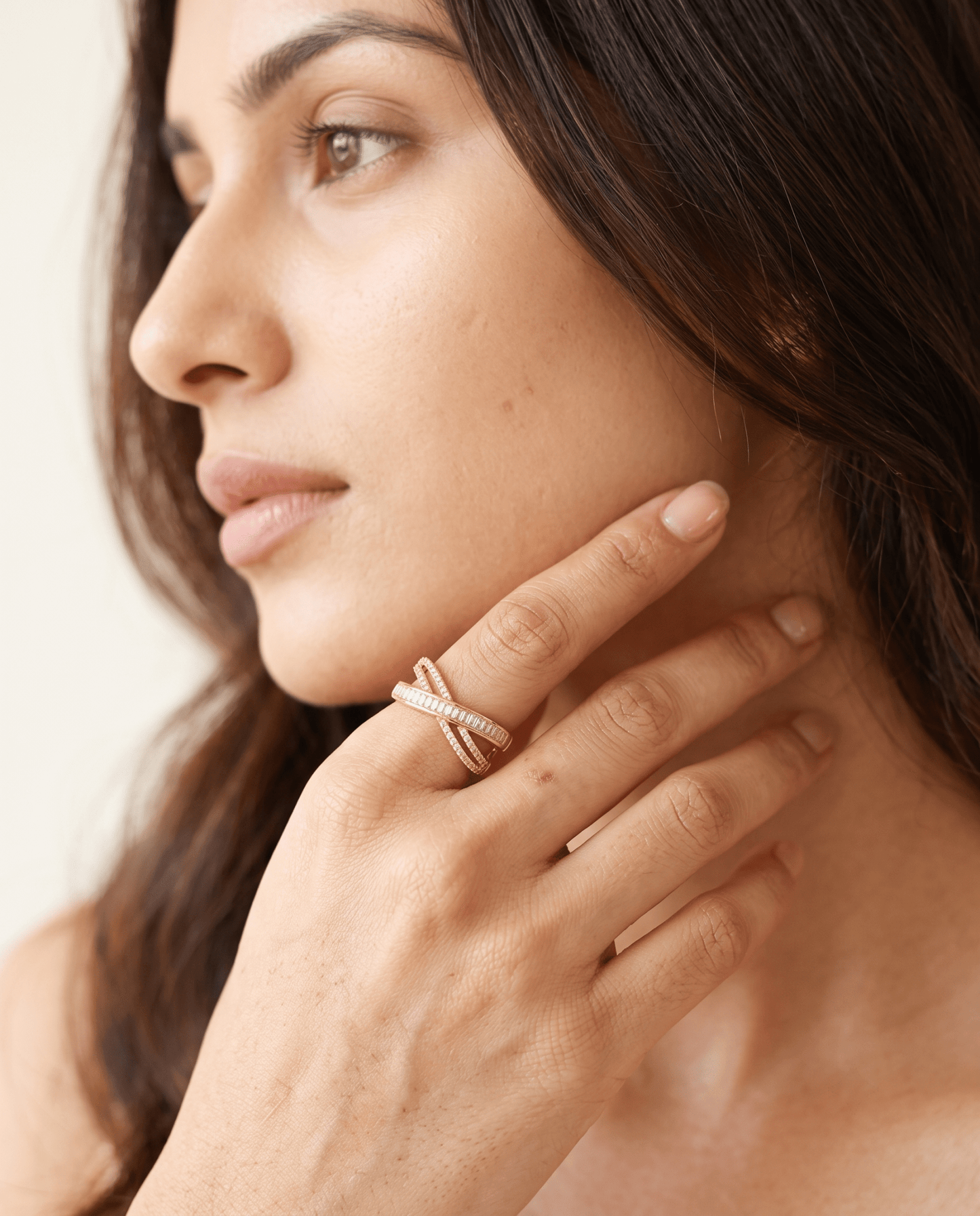 Triple-Line Baguette Crossover Ring in 18K gold-plated stainless steel — MaxiBlink