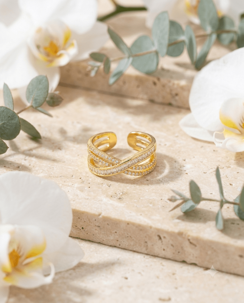 Hypoallergenic waterproof baguette ring in 18K gold plating — MaxiBlink
