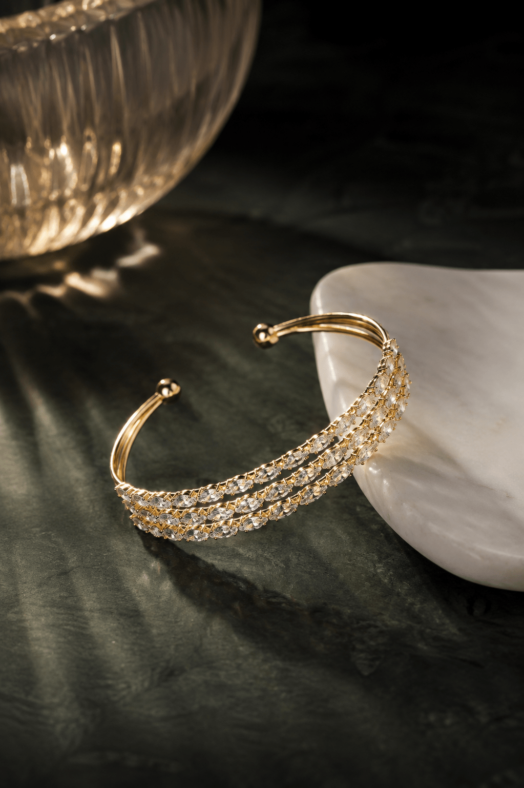 Triple Row Marquise Crystal Cuff Bracelet - Maxiblink