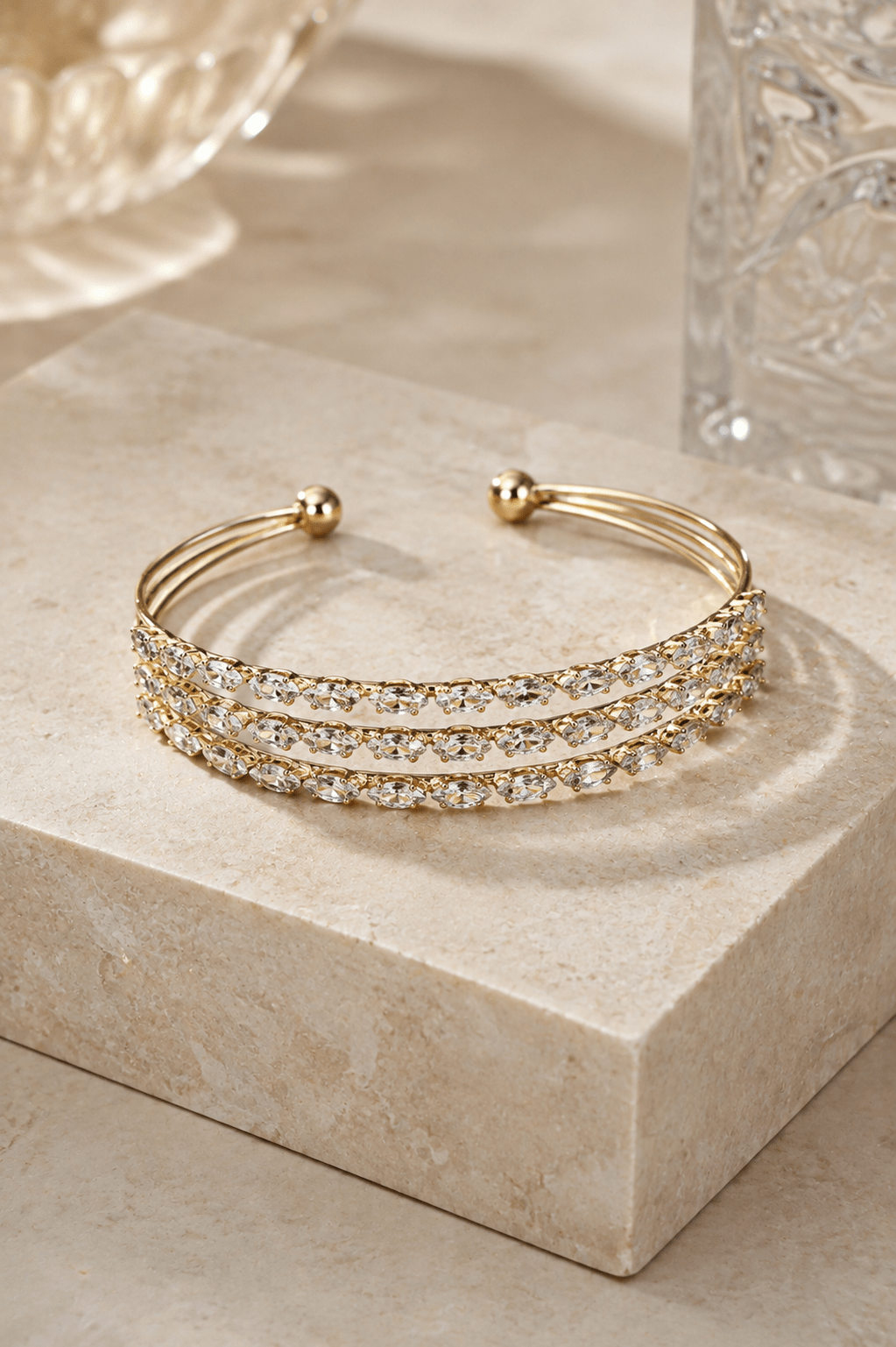 Triple Row Marquise Crystal Cuff Bracelet - Maxiblink