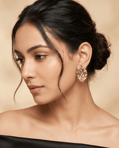 Tropical Leaf Stud Earrings – 18K Gold Plated - Maxiblink
