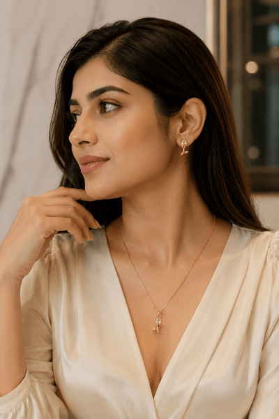 Tulip Zircon Pendant Necklace & Earrings Set – 18K Gold Plated - Maxiblink