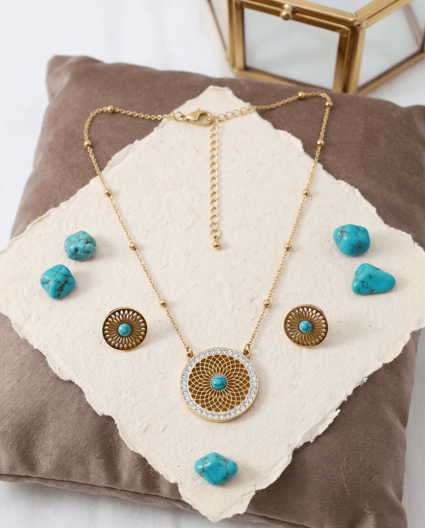 Turquoise Medallion Pendant Necklace & Earring Set
