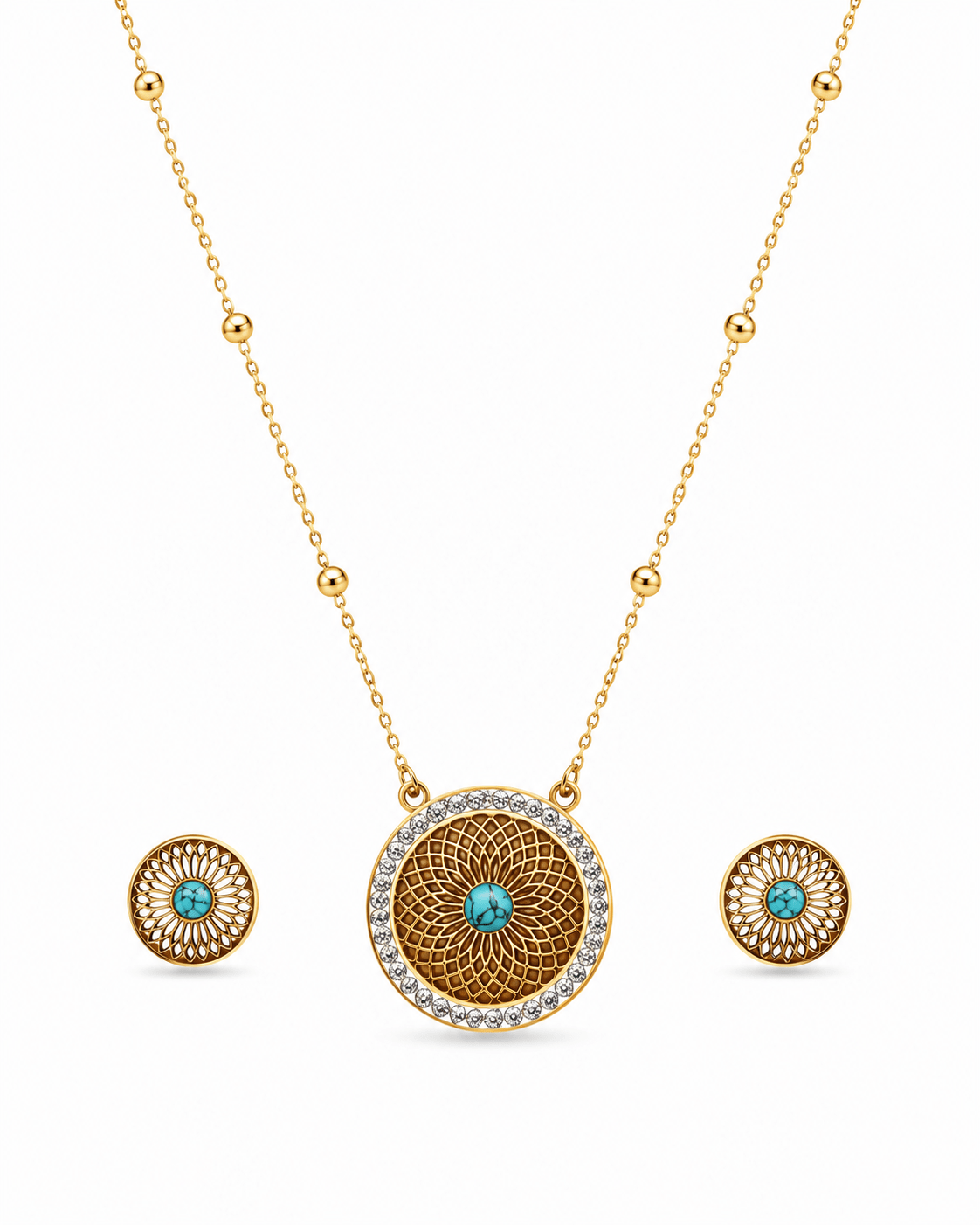 Turquoise Medallion Pendant Necklace & Earring Set