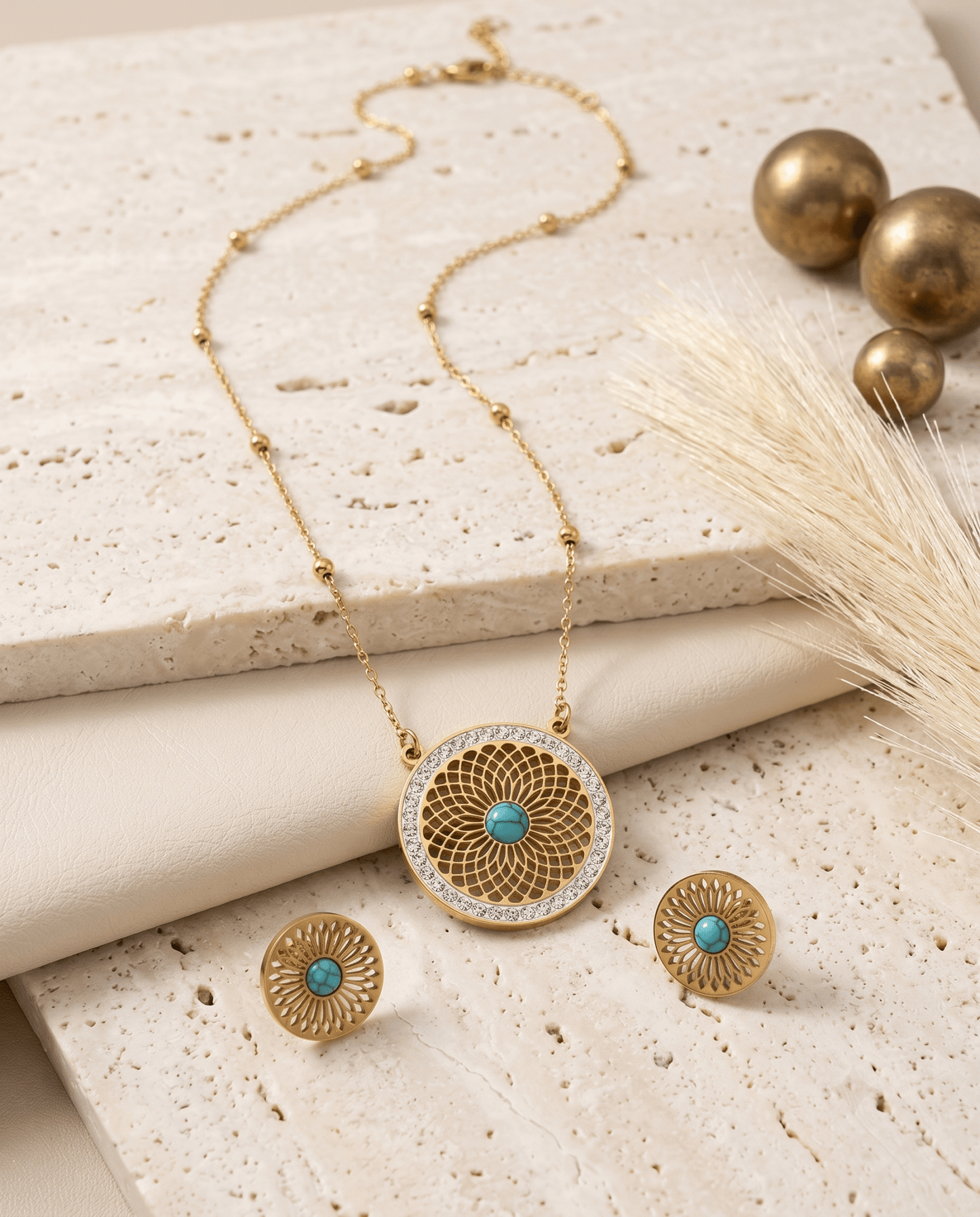 Turquoise Medallion Pendant Necklace & Earring Set