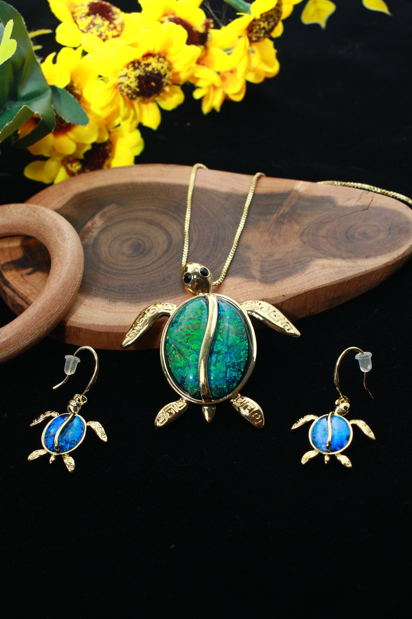 Turtle Blue Enamel Pendant Set - Luxury Gold Plated Turtle Necklace & Earrings | Anti Tarnish Coating - Maxiblink