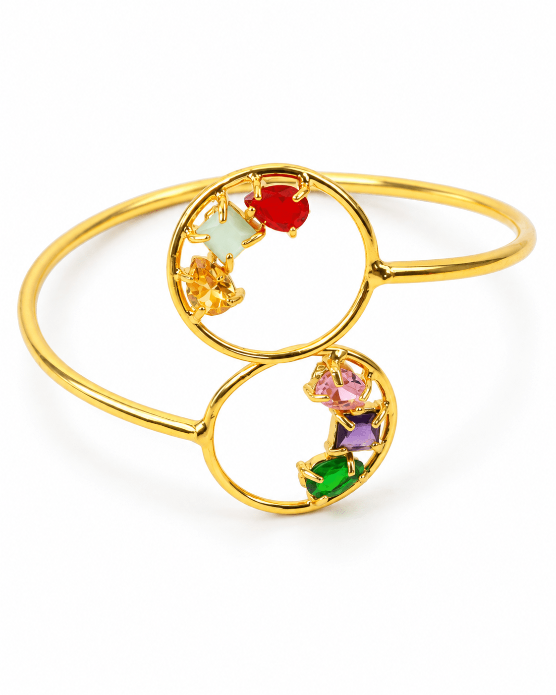 Twin Circle Multicolour Stone Bypass Cuff Bracelet - Maxiblink