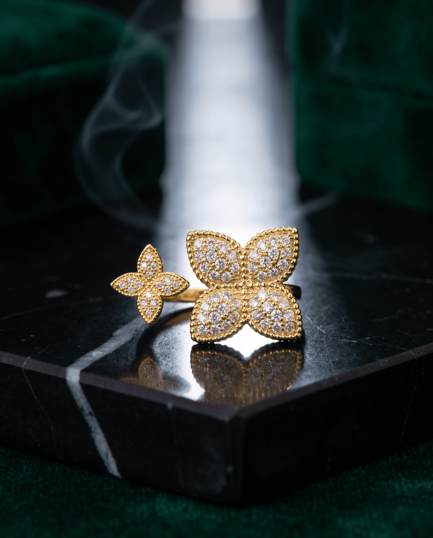 gold-plated butterfly ring — Twin Clover Butterfly Pave Ring by MaxiBlink