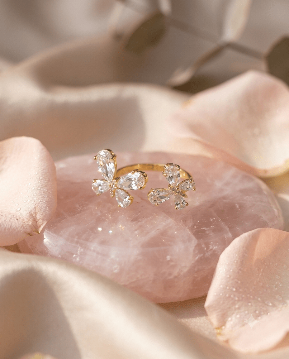 gold-plated butterfly ring — Twin Crystal Butterfly Open Ring by MaxiBlink